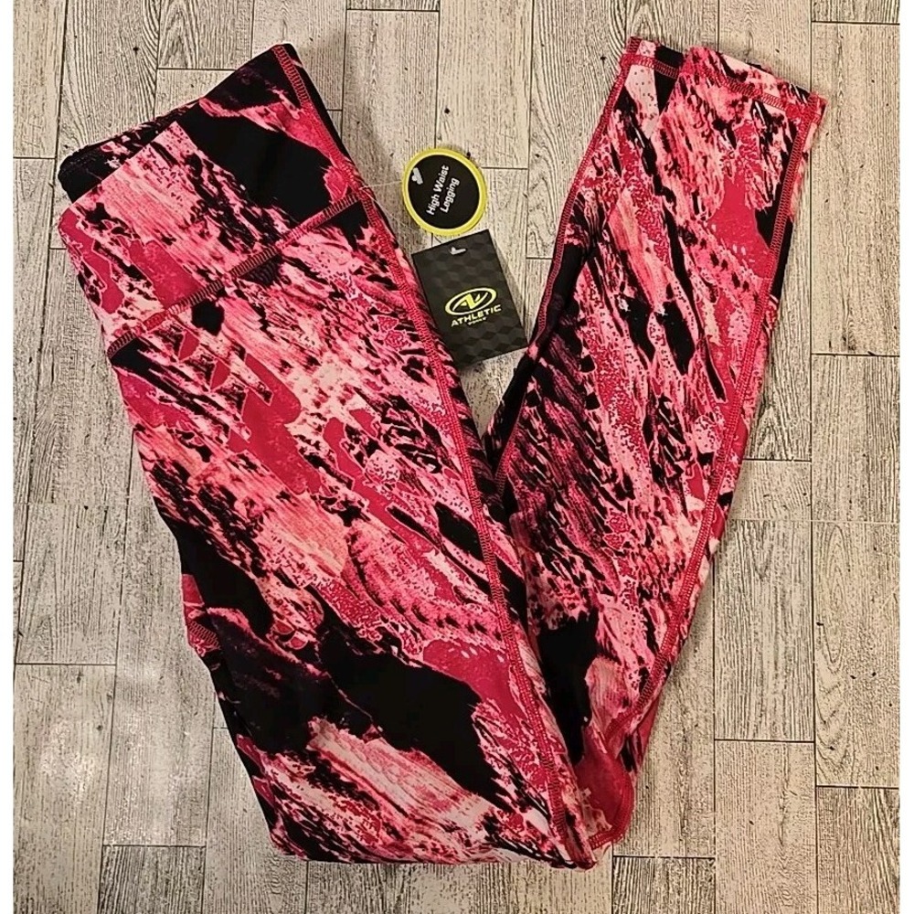 Athletic Works Leggings XS (0-2) Active High Rise Waist Pink/Black Women's NEW